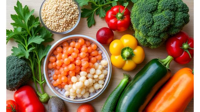 Image of a healthy, colorful meal prep with fresh ingredients